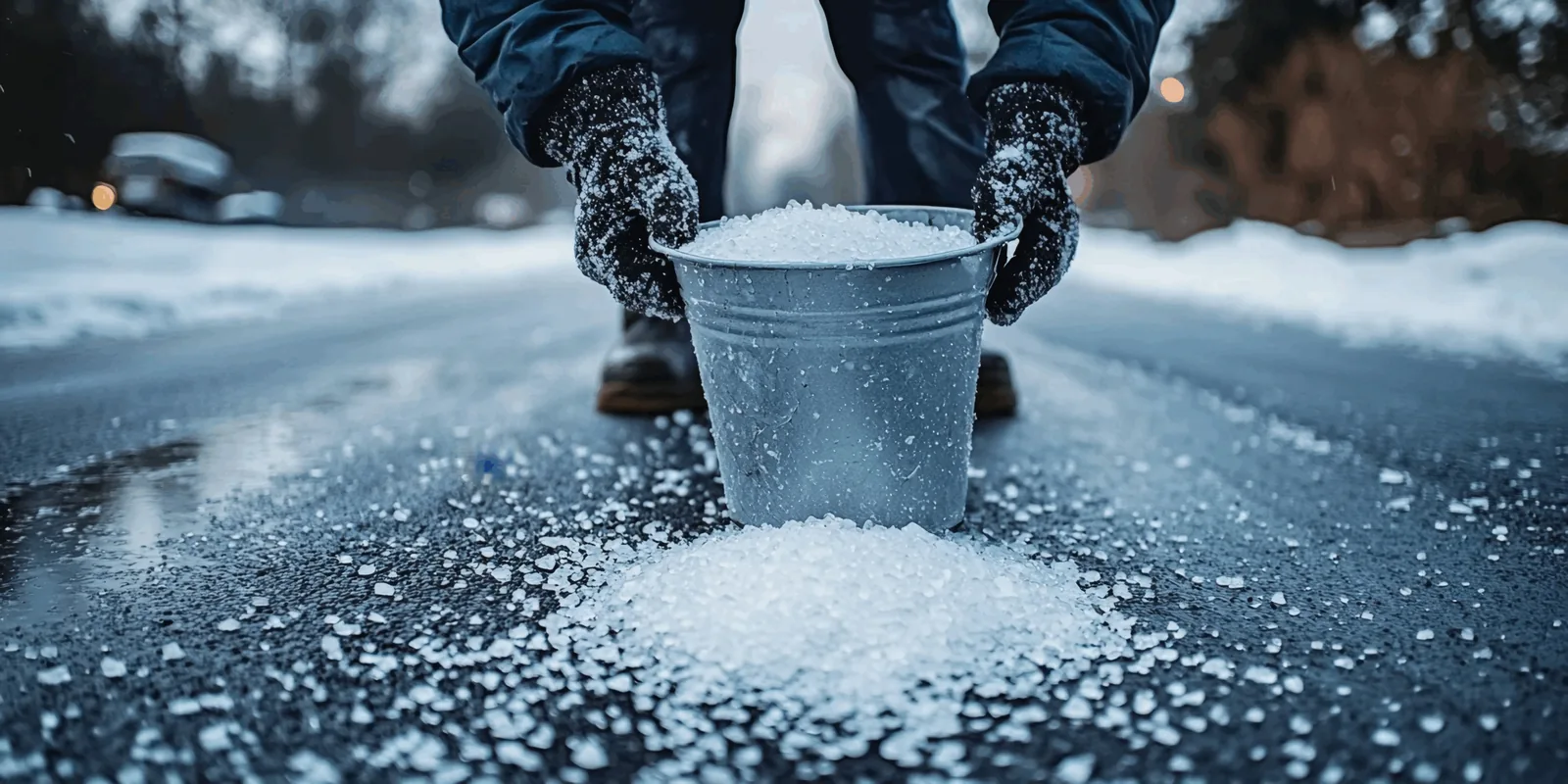 Commercial ice removal Howard, WI spreading salt on an icy surface